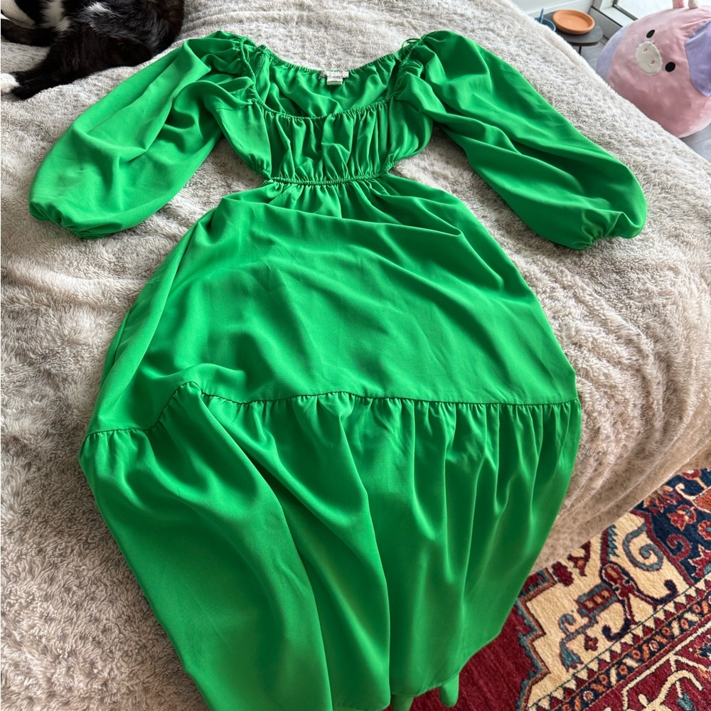 Flying Tomato Vibrant Green Long Sleeve Dress